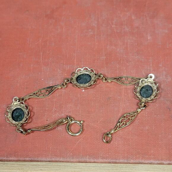 Vintage Amco Jade Cabochon Bracelet and Pendant - Picture 2 of 8